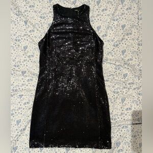 Maje Anthropologie Black Sequin Sleeveless Dress Size 6 high neck